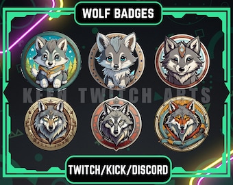 Wolf Badges | Twitch Sub Badges And Bit Badges Crafted For Streamers. Includes A Set Of 6 Animal Badges.