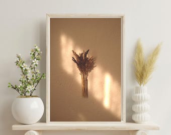 Impresión minimalista de flores secas: Arte mural botánico beige (descarga digital)