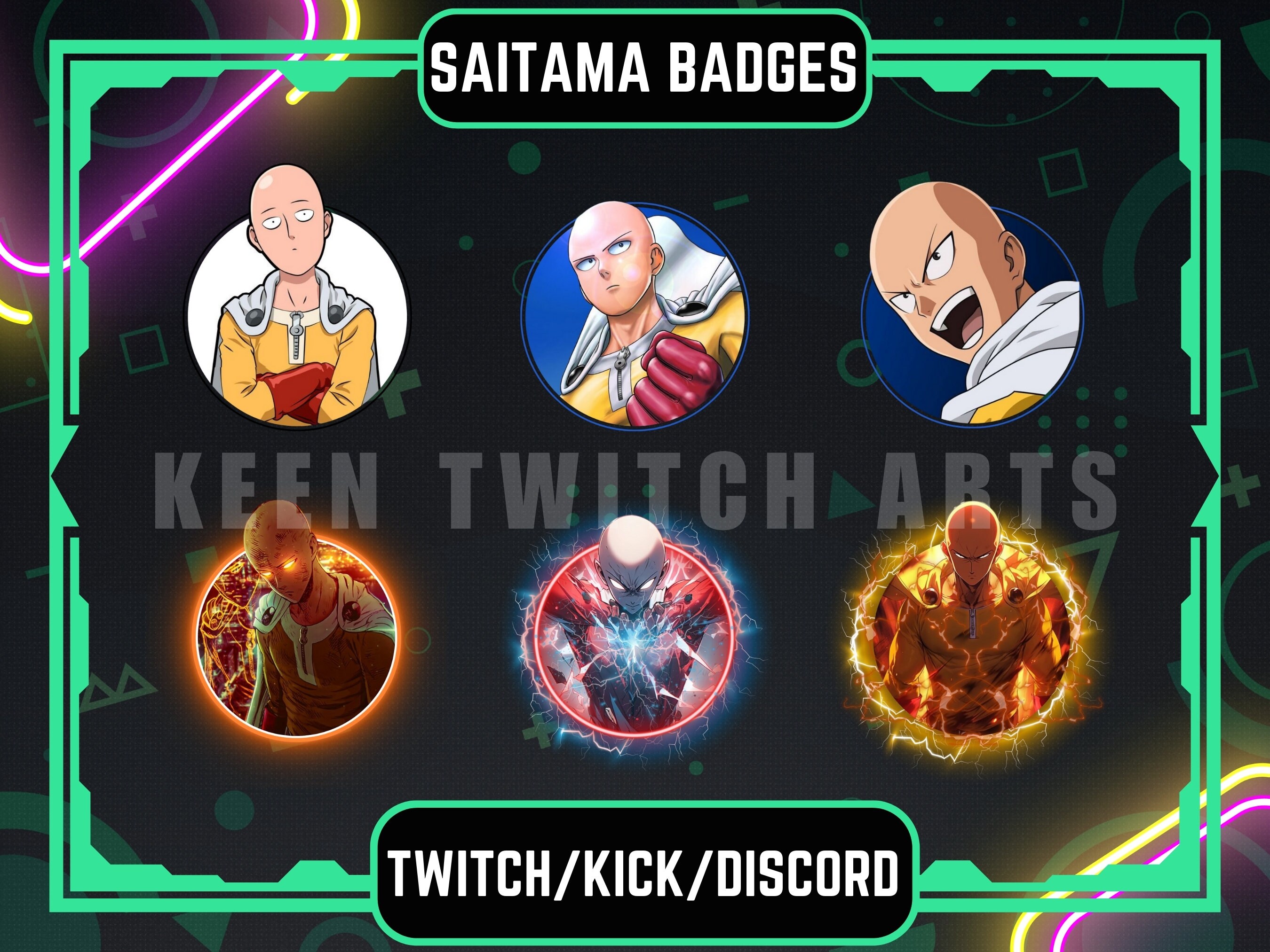 Saitama Badges Set: Anime Manga Emotes for Twitch/Discord (Digital Download)
