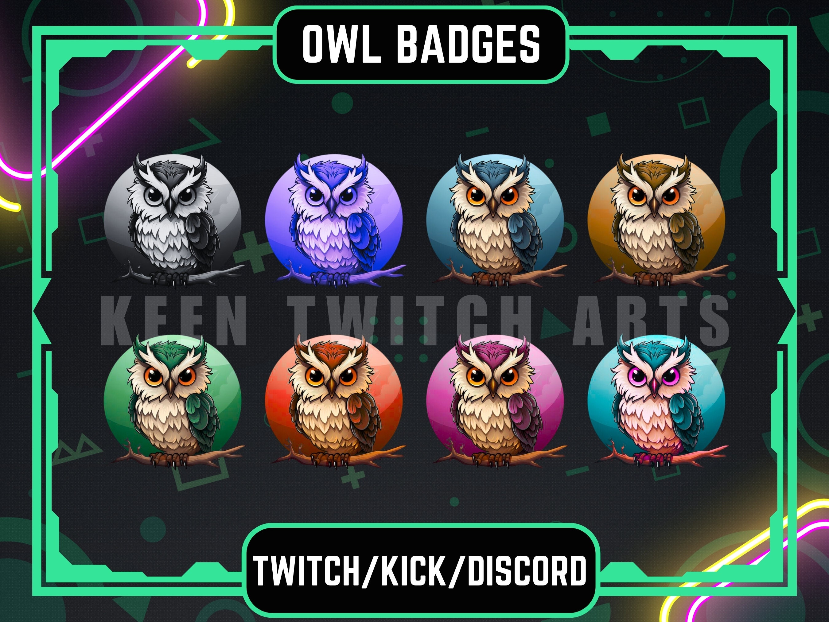Cute Owl Sub Badges For Twitch | Twitch Sub & Bit Badges | Bird Sub Badges | Kawaii Sub Badges |