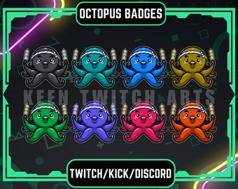 Kawaii Oktopus Twitch Sub Abzeichen, Streamer Bit Abzeichen (Digitale Datei)