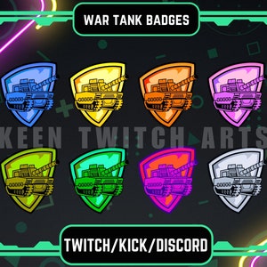 Twitch Subscriber Badges With A War Tank Theme, Ideal For A Streaming Channel Focused On Army, Vehicles, And Military Content.
