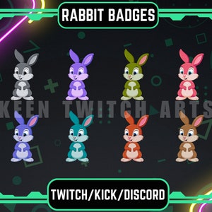 Rabbit Twitch Badges | Bunny Twitch Badges | Stream Sub & Bit Badges | Animal Badges | Twitch Graphics | Streamer.