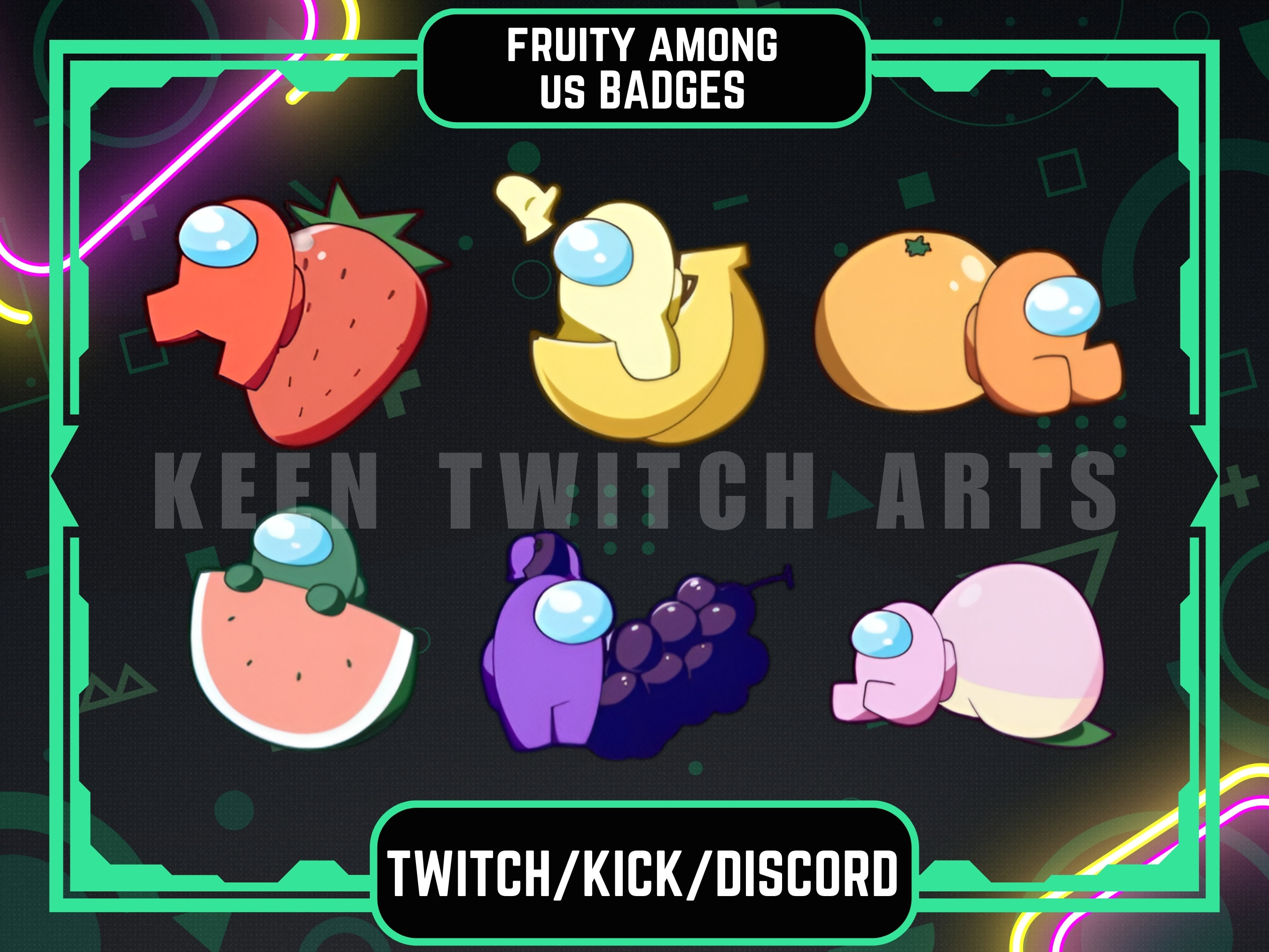 Fruity Among Us Twitch Badges: Kawaii Fruit Themes - Etsy