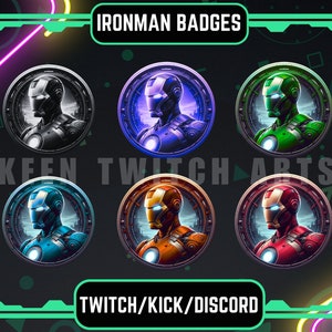 Iron-Man Twitch Sub Badges: Superhero Loyalty Badges (PNG)