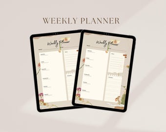 Floral Weekly Planner iPad Template: Minimalist Digital Organizer (PDF)