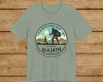 Camiseta de David y Goliat, camiseta con el versículo bíblico de 1 Samuel 17, camiseta "Dios hace reyes", camiseta cristiana para hombre, camiseta "La fe vence al miedo"