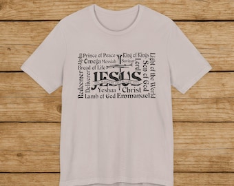 Camiseta con los nombres de Jesús, camiseta con la cruz cristiana, camiseta con los nombres bíblicos de Jesús, camiseta cristiana basada en la fe, regalo religioso