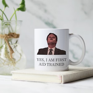 Funny Dwight Schrute First Aid Mug - The Office CPR Scene Gift | Iconic TV Show Coffee Mug | Perfect Gift for Fans of The Office