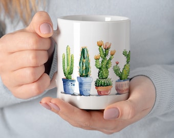 Cactus Mug Design | Artistic Mug, Plant Mug, Plants, Cacti Mug | Ceramic Coffee Mug