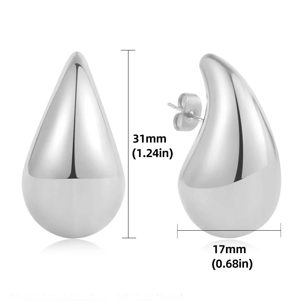 18K Gold Teardrop Earrings Water Rain Drop Shape Statement Minimal ...