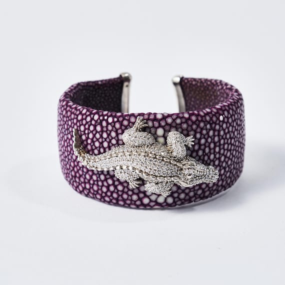 アクセサリー Leather Bracelet Crocodile/Silver Crocodile Power Bracelet Stingray Leather Spirit Design Silver and