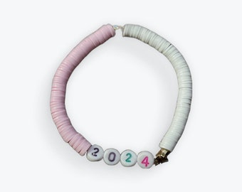 Heishi beaded bracelet | Beaded Clay Bracelet - pink and white 2024