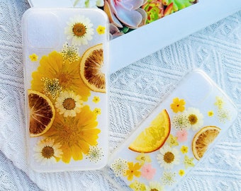 Pressed Flowers Lemon Phone Case iPhone case 15 14 13 12 11 iPhone Pro case Pro Max Case iPhone XR iPhone Case XS Max iPhone 7 8 case