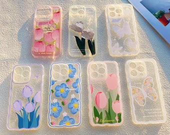 Flower transparent mobile phone case iPhone 15 14 13 12 11 case Pro case Pro Max Case iPhone XR Case XS Max case iPhone 7 8 Case