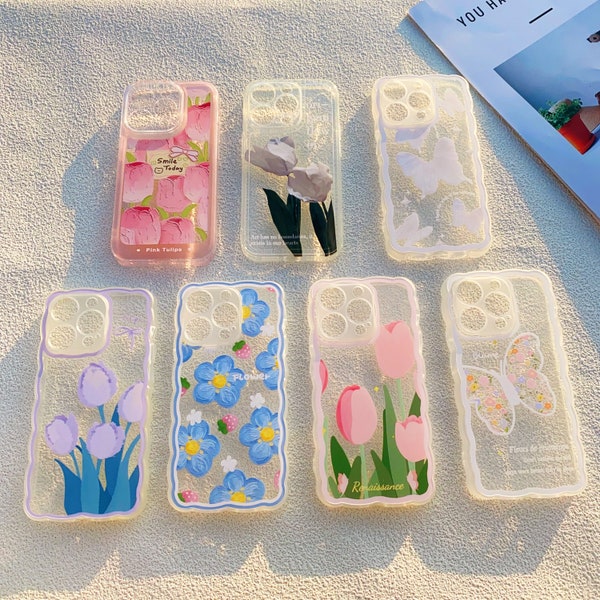 Coque de téléphone portable transparente fleur iPhone 15 14 13 12 11 coque Pro coque Pro Max coque iPhone XR coque XS Max coque iPhone 7 8