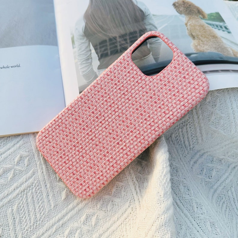 Woven Grid Pattern Phone Case for iPhone 15 14 13 12 11 iPhone Pro case Pro Max Case iPhone XR iPhone Case XS Max case iPhone 7 8 Case Pink