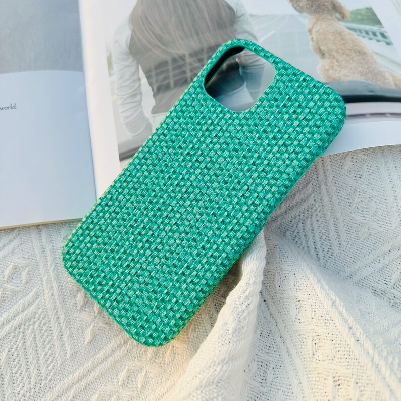 Woven Grid Pattern Phone Case for iPhone 15 14 13 12 11 iPhone Pro case Pro Max Case iPhone XR iPhone Case XS Max case iPhone 7 8 Case Green