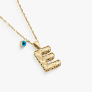 Collar con letras de oro macizo de 14 k, collar con letras, collar con dije de letra, joyería personalizada, collar con letras, regalo para ella