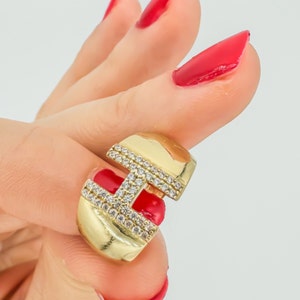 Anillo de oro macizo de 14 k con inicial de diamante, anillo de oro hecho a mano con letra, anillo personalizado, anillo con nombre personalizado, anillo de oro con inicial de diamante, oro auténtico