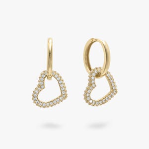 Pendiente minimalista de corazón de oro macizo de 14 k, pendiente de letra de oro hecho a mano, pendiente personalizado, regalo de aniversario, pendiente para el amor