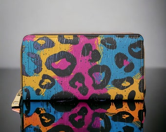 Colorful Leopard Print Wallet, Vintage 1990's Design With Zipper