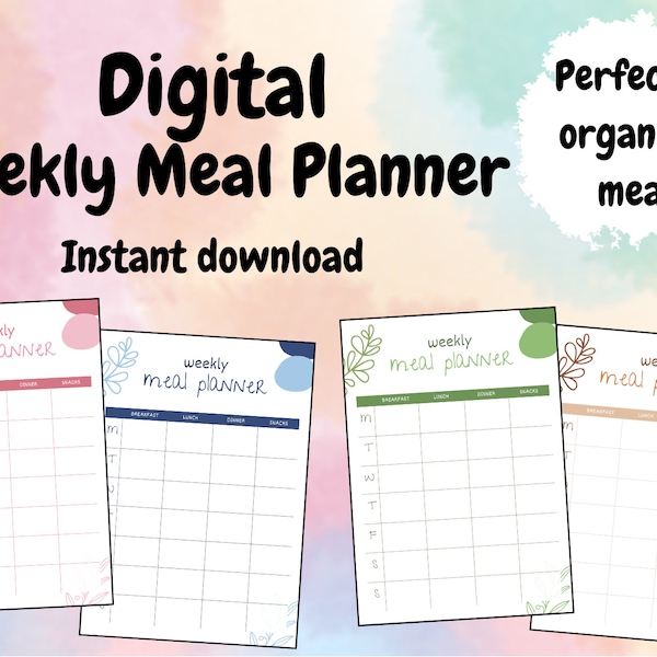 Minimalist Weekly Meal Planner - Brown, Green, Blue, Pink Leaves - Printable PDF - Family Meal Planner - Meal prep - Weekly planner