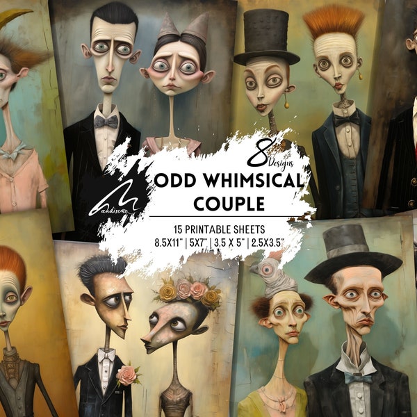 Odd Whimsical Couple | Quirky Digital Art | PRINTABLE Junk Journal Scrapbook Page Digital Prints DOWNLOADBLE Art CU