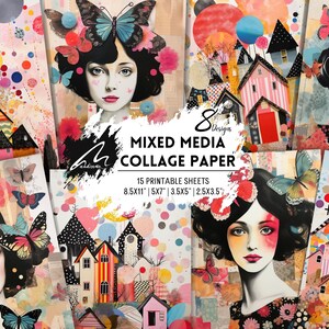 Maisons de rêve en montgolfière et papillon élégance portrait collage art pages de scrapbooking fantaisiste kit papier papier vintage technique mixte imprimable