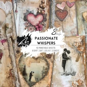 Kit diario di scarto Passionate Whispers, disegni di coppia shabby chic, effimeri rovinati, foglio stampabile, scrapbooking vintage, uso commerciale