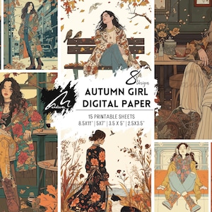 Kit de carnet de bordel de rêverie d'automne, pages de collage d'automne bohème, imprimables botaniques vintage, papiers de scrapbooking shabby chic, éphémères téléchargeables