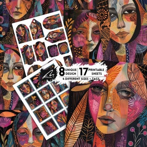 Enchanted Botanicals: Modern Folk Art Fusion Junk Journal Kit, levendig vrouwenportret met op de natuur geïnspireerde patronen voor creatieve expressie
