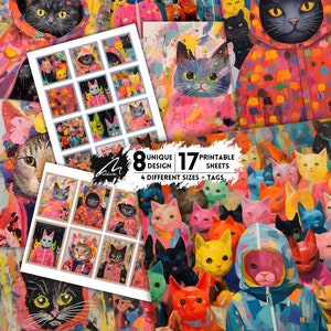 Chat coloré et fantaisiste : oeuvres d'art abstraites éclatantes pour le scrapbooking, les carnets de bords colorés et les projets de création manuelle - Parfait pour les amoureux des chats
