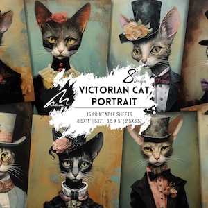Pages de scrapbooking Portrait félin royal élégant chat victorien Junk Journal Ephemera Kit technique mixte collage imprimable Style vintage Art CU