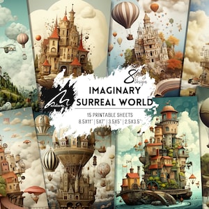 Pagine di album di ritagli di città fluttuanti stravaganti per diari spazzatura, kit di collage di tecniche miste, effimeri di arte fantasy, forniture artigianali stampabili Print CU