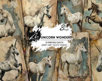 Boho Vintage Unicorn Junk Journal Ephemera Digital Printable Pack