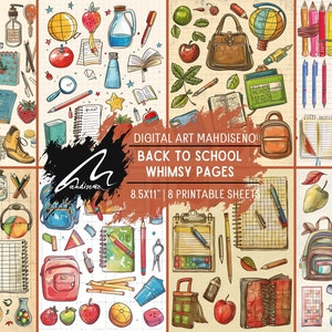 Collection d'outils académiques fantaisistes : kit de scrapbooking numérique dynamique sur le thème de la rentrée - Éléments amusants et créatifs pour travaux manuels et pages