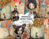 Butterfly Serenade and Whimsy: Mixed Media Junk Journal Ephemera Kit with Girl, Vintage Notes, and Artistic Digital Collage Printable Sheets