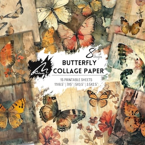 Vintage Schmetterling Collage Junk Journal Seiten Mixed Media Botanisches Scrapbook Shabby Kit Printable Ephemera Craft Papers Naturinspirierte Kunst