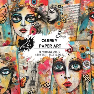 Kit de papier aux expressions vives, pages d'art colorées pour albums de portraits et de papillons, kit numérique de techniques mixtes pour le scrapbooking, le collage, la tenue d'un journal