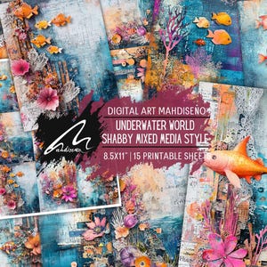Tropisches Riff entkommen: Bunte Fische und Korallen Shabby Printable Art Set, Unterwasserabenteuer Scrapbooking Seiten, Oceanic Digital Journal Kit