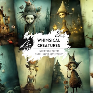 Eerie Fantasy Whimsy Digital Art Printable, Pagine di album di ritagli di personaggi stregoni, Ephemera di diario di spazzatura surreale, Kit di artigianato gotico da scaricare CU