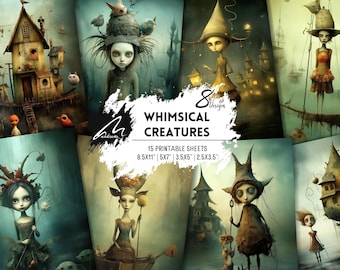 Odd Whimsical Creatures | Spooky Digital Art | PRINTABLE Junk Journal Scrapbook Page Digital Prints DOWNLOADBLE Art CU