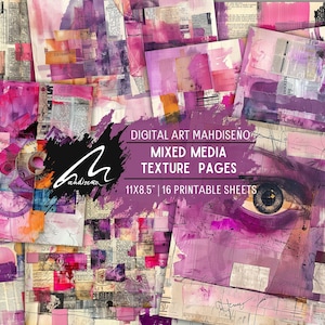 Kit collage artistico Purple Passion: sogni di lavanda incontrano immagini urban chic, stampe a pagina intera con tecniche miste per artigianato, diario e decorazioni