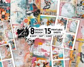 Modern Mixed Media Art Digital Papers, Contemporary Abstract Scrapbooking Pages, Vibrant Collage Backgrounds, Artistic Junk Journal Ephemera