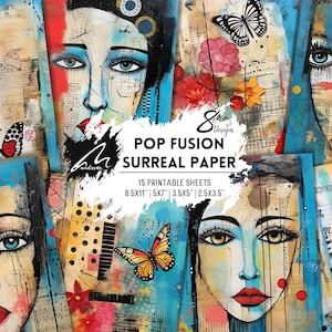 Melody of the Abstract Gaze: Pagine digitali artistiche del viso, Arte moderna con tecniche miste per scrapbooking, Artigianato effimero, Diario di scarto, Kit collage