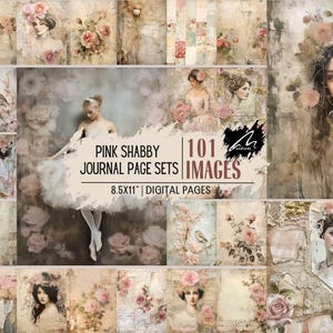Vintage Floral Fantasy w kolorze różowym: cyfrowy zestaw papierów z klasycznymi różami, delikatną baletnicą, portretami kwiatowymi, idealny do scrapbookingu