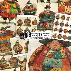 Colorati compagni di Carnevale" Personaggi di Arte Popolare Stravaganti Kit di Diario di Scarto Pagine di Album di Ritagli Digitali Stampabili Effimeri Artigianato con Tecniche Miste