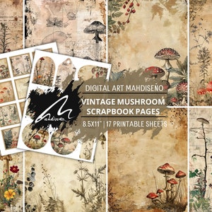 Enchanted Forest Flora: Kit botanico con illustrazioni di funghi e bacche d'epoca, perfetto per progetti di scrapbooking e artigianato ispirati alla natura