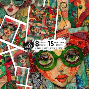 Retro Daydreams in Color Bold Pop Art Scrapbook Pages Whimsical Junk Journal Kit Quirky Mixed Media Collage Foglio di effimeri digitali stampabili